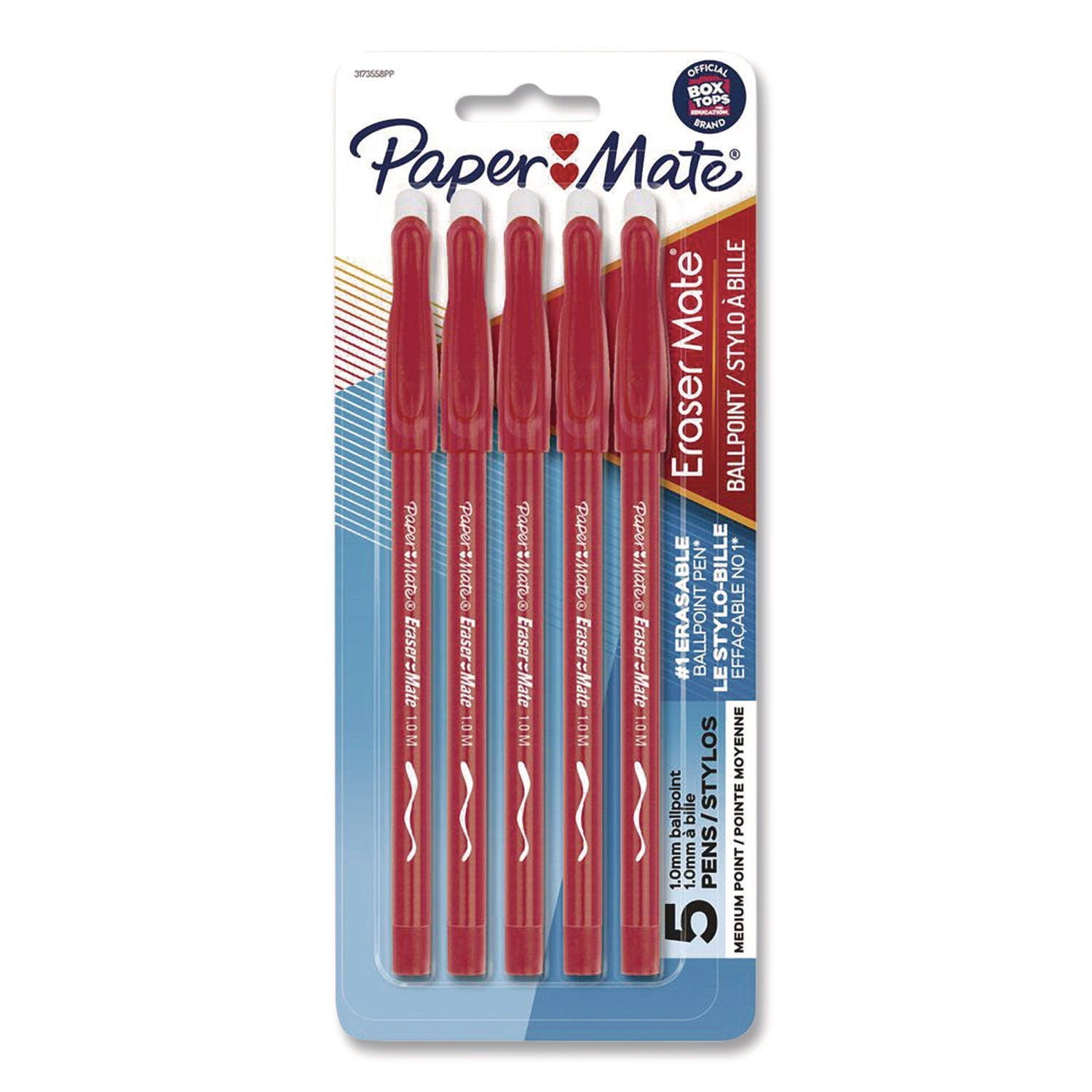 paper-mate-r-eraser-mate-ballpoint-pen-stick-medium-1-mm-red-ink-red-barrel-5-pack-pap31735_1
